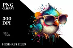 Colorful Sunglasses Bird | Sublimation | Clipart Product Image 1