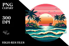 Retro Tropical Island Sunset, PNG Product Image 2