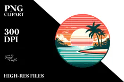 Retro Tropical Island Sunset, PNG Product Image 2