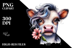 Funny Baby Cow with Flower, PNG Product Image 2