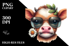 Funny Baby Cow with Flower, PNG Product Image 2