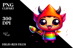 Goofy Chibi Demon in Candy Corn Hoodie, Vibrant PNG Product Image 2