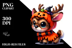 Watercolor Cute Baby Elk Halloween Drawing Product Image 2