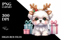 Expressive Maltese with Reindeer Horns PNG Product Image 1