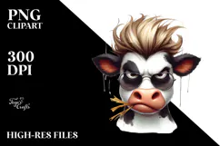 Watercolor Angry Cow with Hay Straw, Transparent PNG Product Image 2