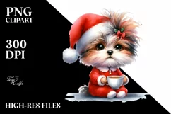 Cute Baby Havanese with Santa Hat PNG Product Image 1