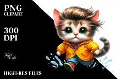 Goofy Cat Running in Watercolor PNG Product Image 3