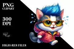 Goofy Cat Running in Watercolor PNG Product Image 1
