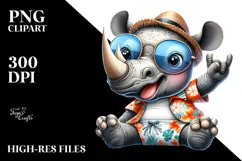 Energetic Rhino in Summer Clothes PNG Product Image 2