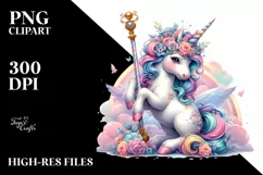 Colorful Pastel Image of Baby Unicorn with Pole Product Image 1