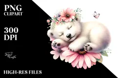 Sleeping Baby Polar Bear on Flower PNG Product Image 2