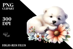 Sleeping Baby Polar Bear on Flower PNG Product Image 2