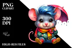 Cute Baby Mouse in Raincoat PNG Product Image 2