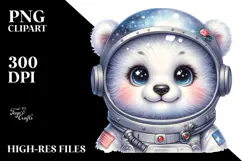 Baby Polar Bear with Astronaut Helmet, Sublimation PNG Product Image 2