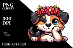 Ridiculously Cute Puppy Cartoon Flower Crown PNG Product Image 2