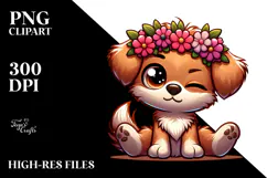 Cute Puppy with Flower Crown PNG Product Image 2