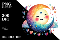 Simple Moon with Hearts in Watercolor PNG Product Image 2