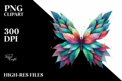 Abstract Vibrant Watercolor Butterfly with Plant Leaves, PNG Product Image 3