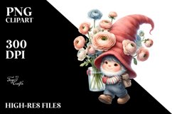 Watercolor Baby Gnome with Ranunculus, PNG Product Image 2