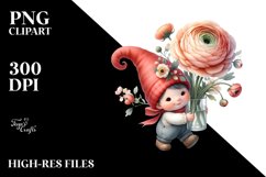 Gnome with Ranunculus Floral Frame PNG Product Image 2
