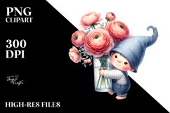 Gnome with Ranunculus Floral Frame PNG Product Image 2