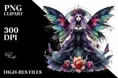 Vibrant Watercolor Gothic Fairy PNG Product Image 1