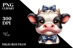 Disgusted Baby Cow with Bow and Tie PNG Product Image 2