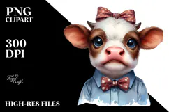 Disgusted Baby Cow with Bow and Tie PNG Product Image 2