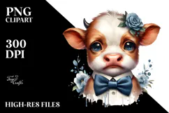 Funny Baby Cow with Bow, PNG Product Image 2