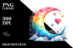 Simple Watercolor Half Moon with Hearts PNG Product Image 2