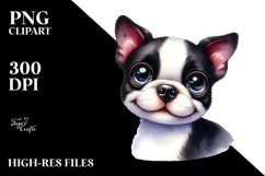 Cute Boston Terrier Watercolor JPEG Product Image 2