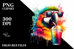 Macaw Sipping Colorful Drink | Sublimation | Clipart Product Image 1