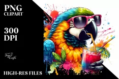 Macaw Sipping Colorful Drink | Sublimation | Clipart Product Image 1