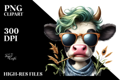 Funny Cow with Hay Straw, PNG Product Image 2