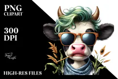 Funny Cow with Hay Straw, PNG Product Image 2