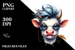 Watercolor Funny Cow with Hay Straw Product Image 2