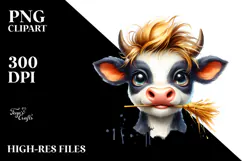 Funny Cow with Straw in Mouth, PNG Product Image 2