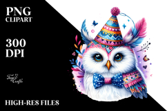 Vibrant Owl with Party Hat | Clipart Product Image 2