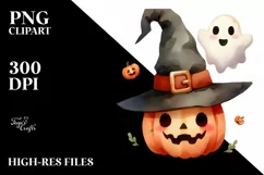 Funny Halloween Clipart with Hat and Spider PNG Product Image 1