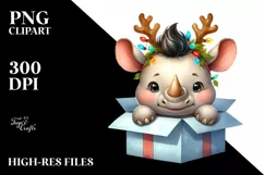 Cool Baby Rhino coming out from Gift Box PNG Product Image 3