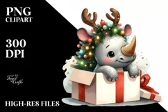 Cool Baby Rhino coming out from Gift Box PNG Product Image 1