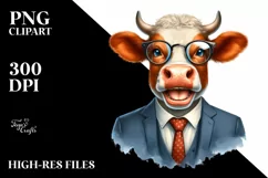 Funny Cow Portrait with Retro es | Clipart Product Image 3