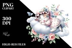 Sleeping Kitten Floral Clipart Product Image 2