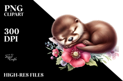 Digital Watercolor Baby Otter with Big Eyes, High-Res PNG Product Image 2