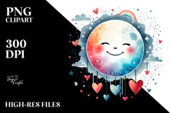Colorful Smiling Moon with Hearts PNG Product Image 2