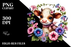 Cute Smiling Highland Cow with Morning Glory Frame PNG Product Image 2