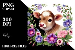 Cute Baby Highland Cow with Morning Glory PNG Product Image 2