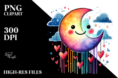 Smiling Moon with Hearts in Watercolor PNG Product Image 2