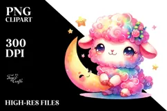 Colorful Baby Lamb with Moon, PNG Product Image 2