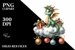 Watercolor Cute Dragon with Christmas Ornaments PNG Product Image 2
